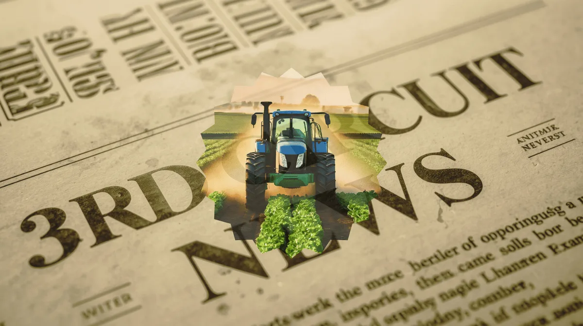 3rd Circuit Roundup News headline featuring a tractor spraying herbicide on a farm