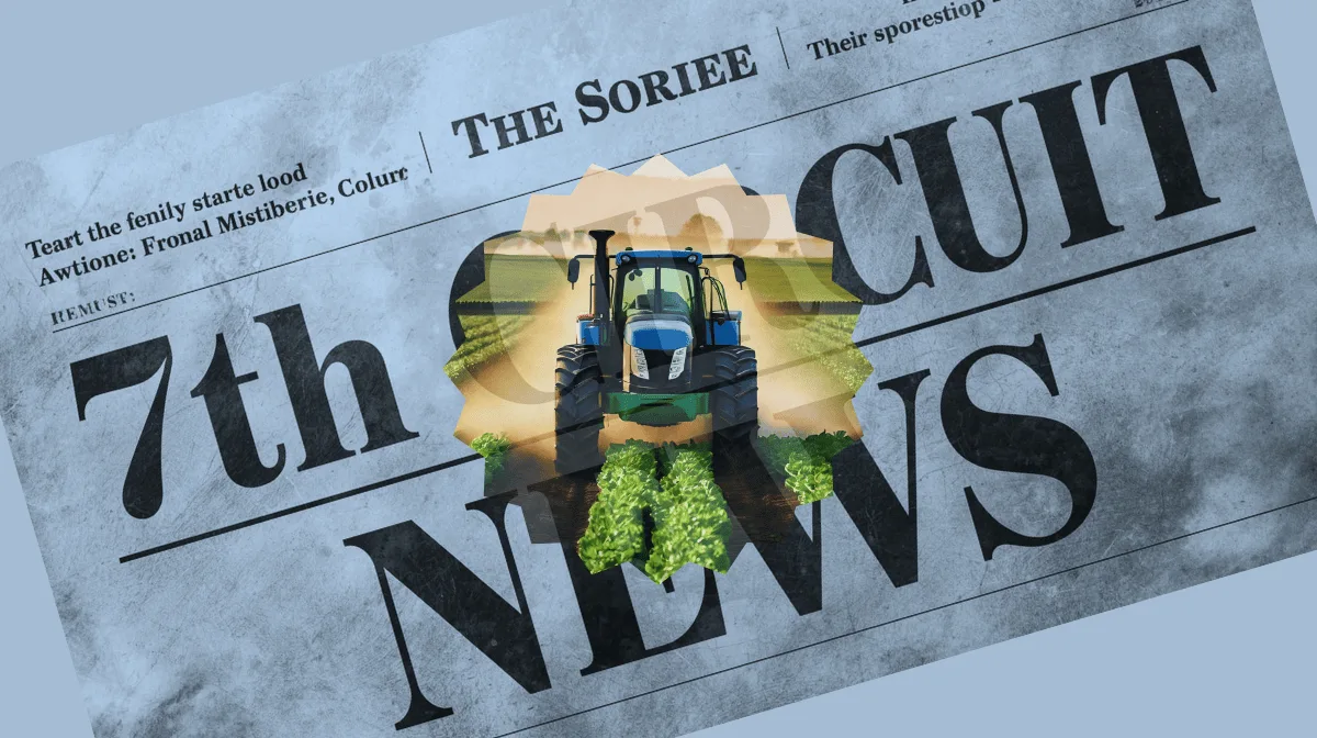 7th Circuit Roundup News headline featuring a tractor spraying herbicide on a farm